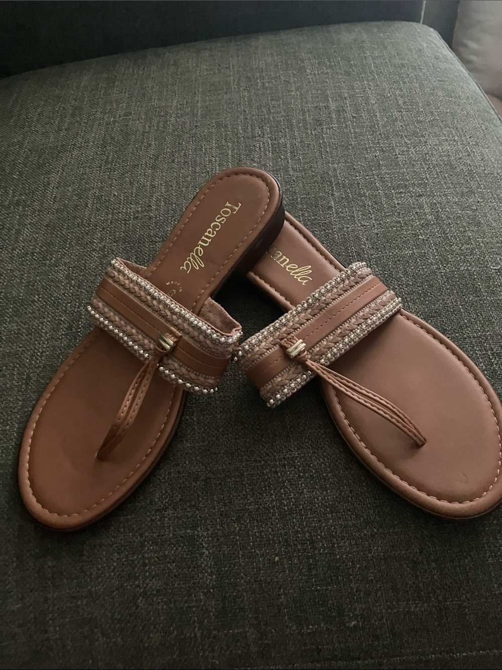 Toscanella Brown Beaded Thong Sandals for Women - Tan/Brown